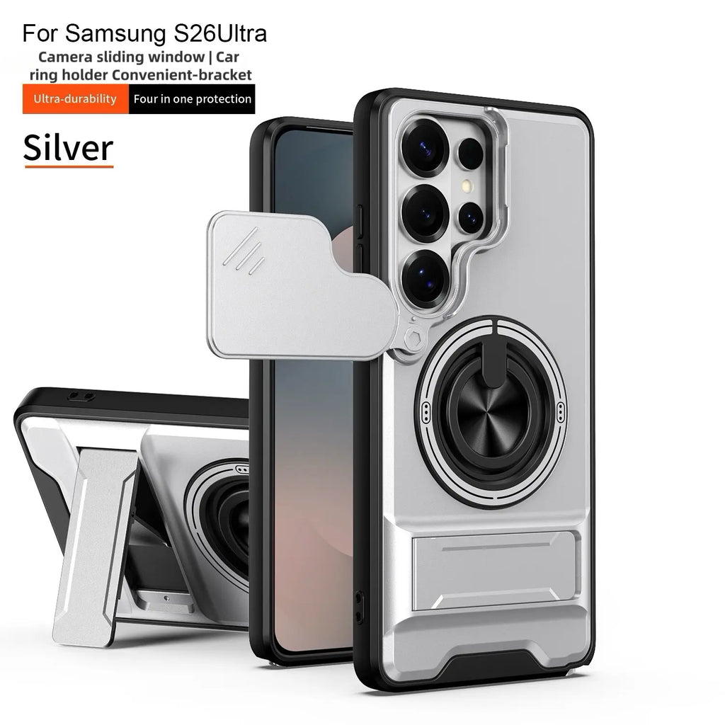 Rotating Ring Phone Case, Compatible with Samsung 26/25/24/23/22/21 Ultra, High-End Design, Practical Stand Case, TPU+PC Armor Shell, with Camera Protector, Unisex, Military-Grade Protective Case