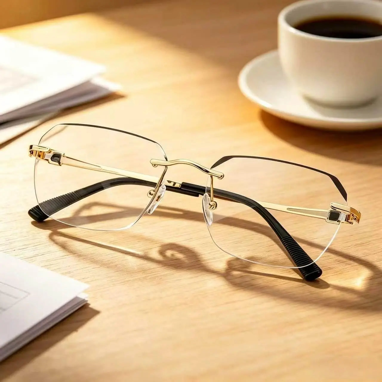 Fashionable Modern Minimalist Frameless Reading Glasses, Lightweight Metal Frame, for Work, Gaming & Daily Use