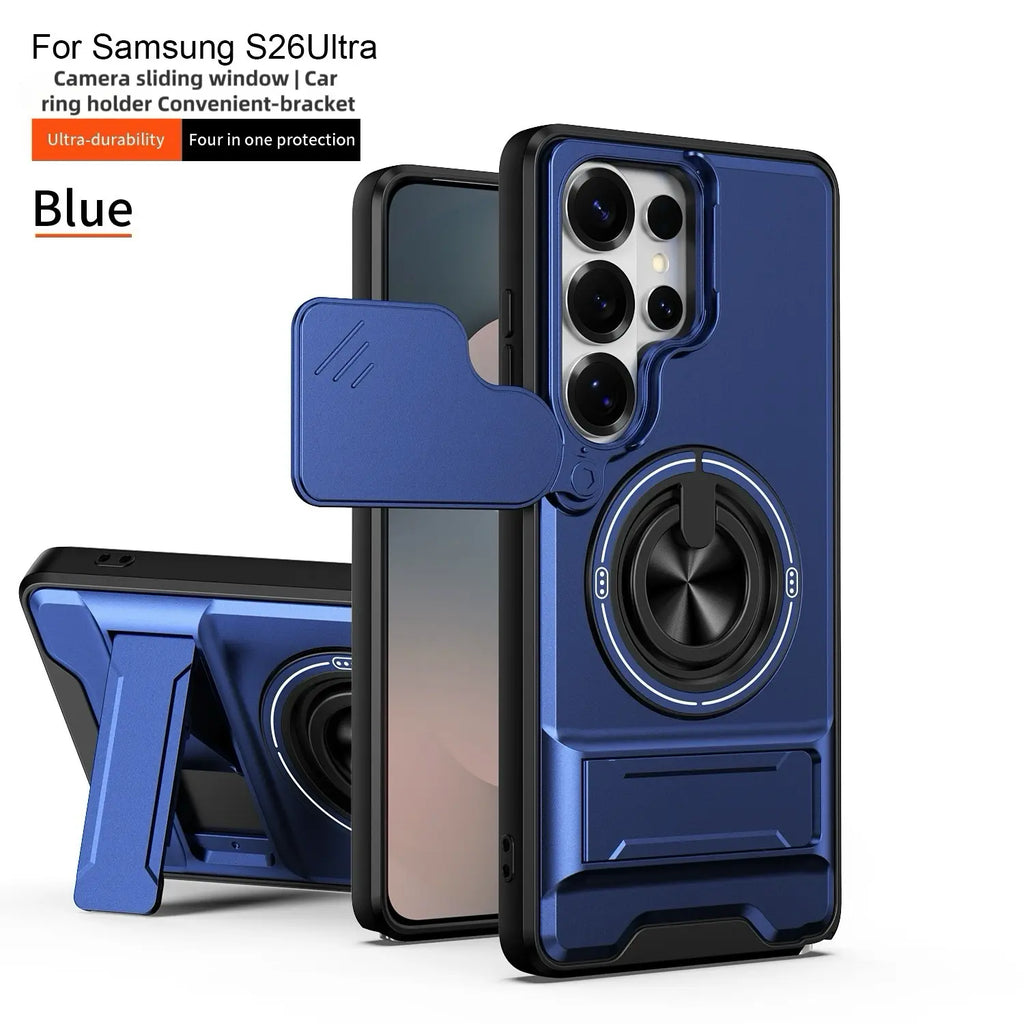Rotating Ring Phone Case, Compatible with Samsung 26/25/24/23/22/21 Ultra, High-End Design, Practical Stand Case, TPU+PC Armor Shell, with Camera Protector, Unisex, Military-Grade Protective Case