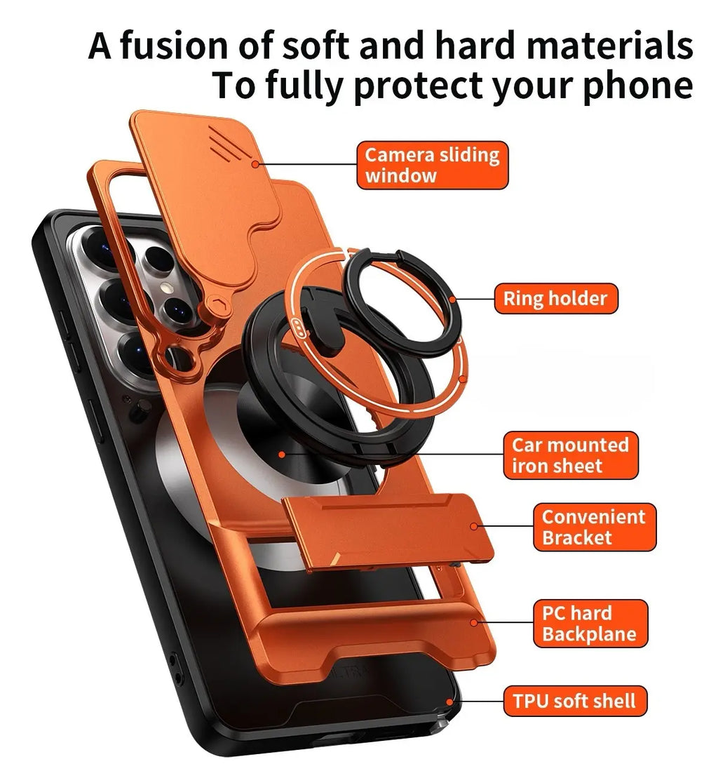 Rotating Ring Phone Case, Compatible with Samsung 26/25/24/23/22/21 Ultra, High-End Design, Practical Stand Case, TPU+PC Armor Shell, with Camera Protector, Unisex, Military-Grade Protective Case