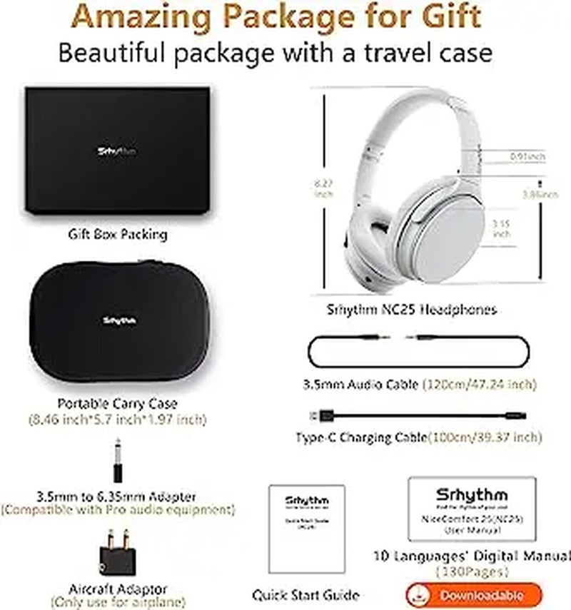 Srhythm NC25 Wireless Bluetooth 5.3 Over-Ear Noise Cancelling Headphones with Low Latency Game Mode