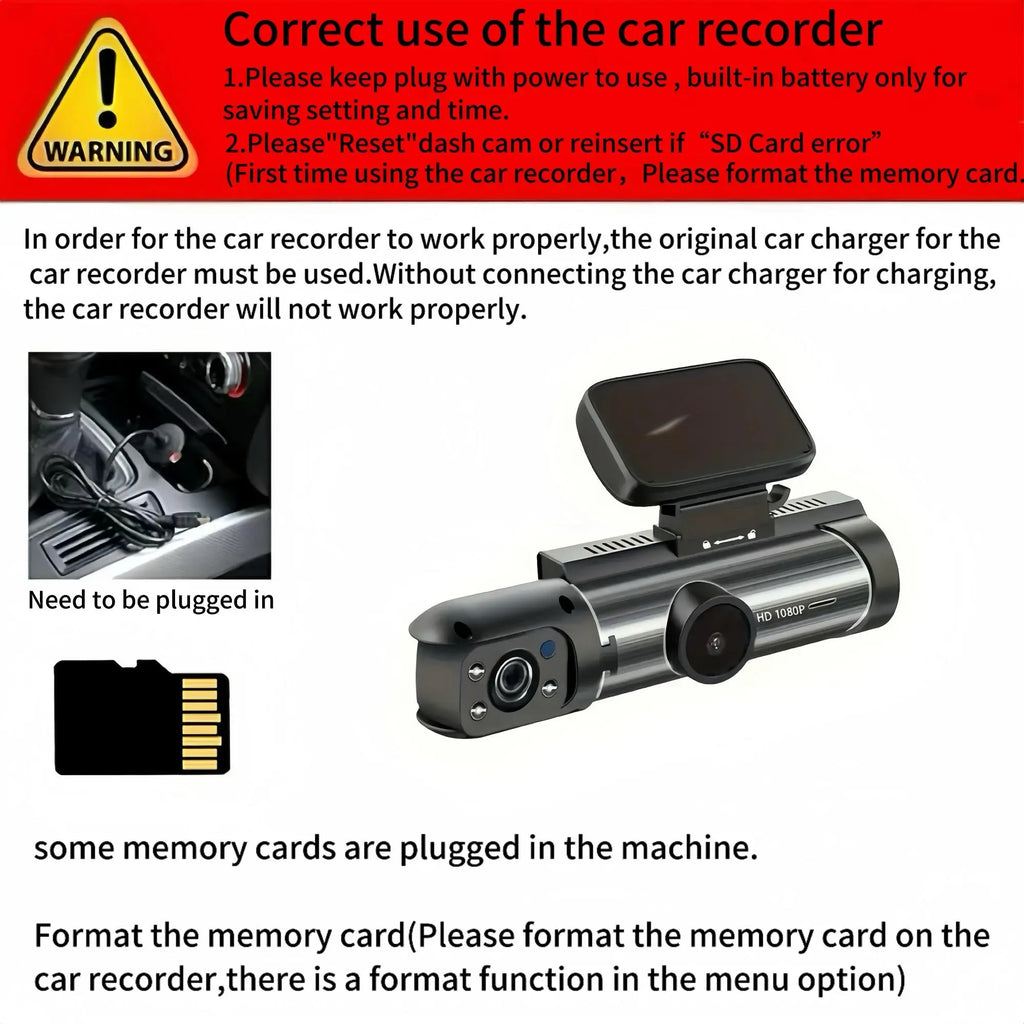 High-Definition Front and Rear Dual-Lens Car-Mounted Driving Recorder with 3.16-Inch IPS Screen Car Dash Camera, Dash Camera for Cars Front and Rear