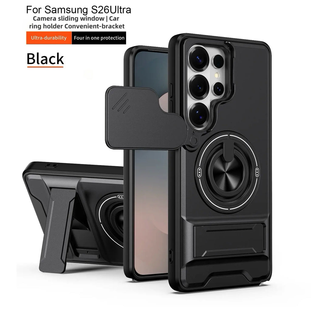 Rotating Ring Phone Case, Compatible with Samsung 26/25/24/23/22/21 Ultra, High-End Design, Practical Stand Case, TPU+PC Armor Shell, with Camera Protector, Unisex, Military-Grade Protective Case