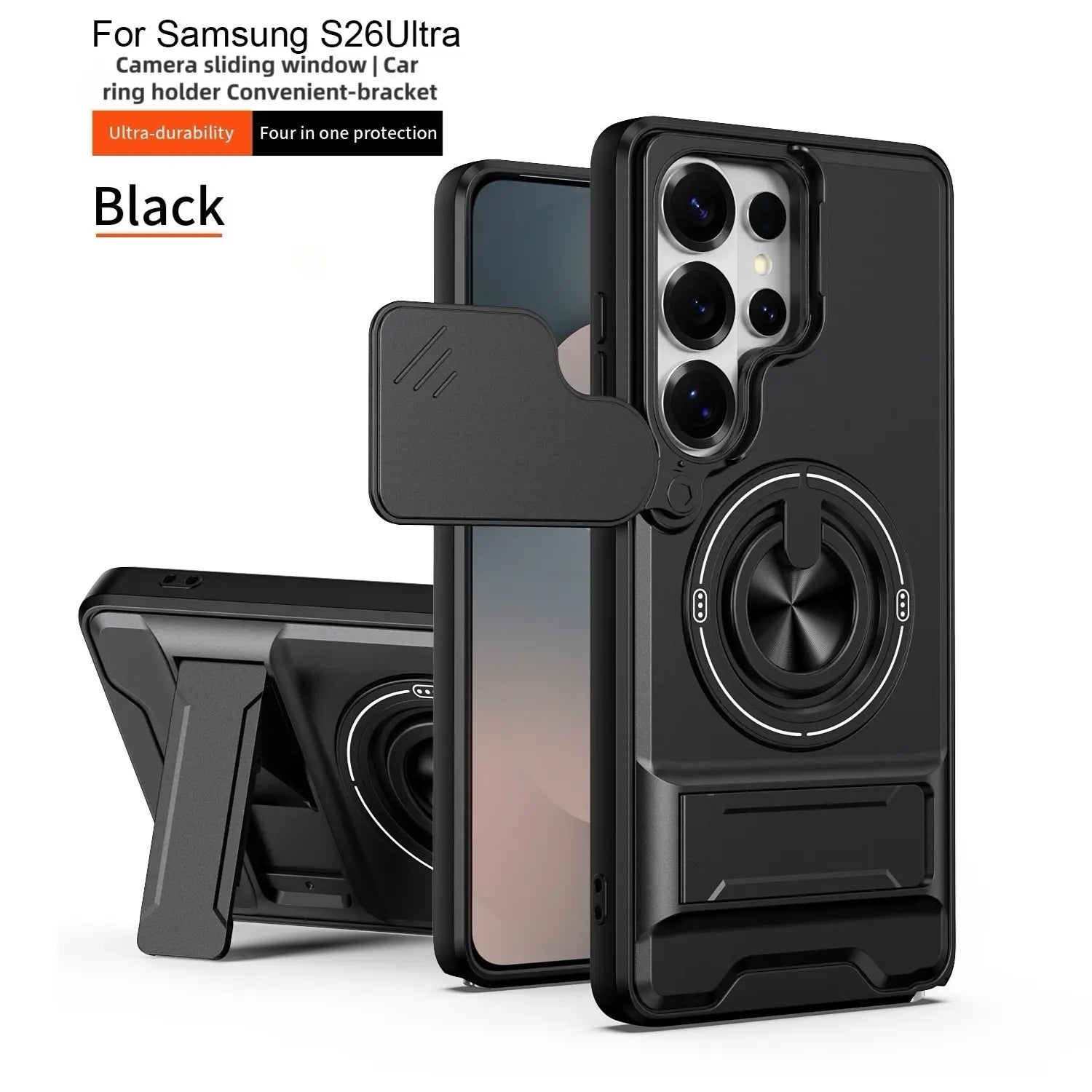 Rotating Ring Phone Case, Compatible with Samsung 26/25/24/23/22/21 Ultra, High-End Design, Practical Stand Case, TPU+PC Armor Shell, with Camera Protector, Unisex, Military-Grade Protective Case