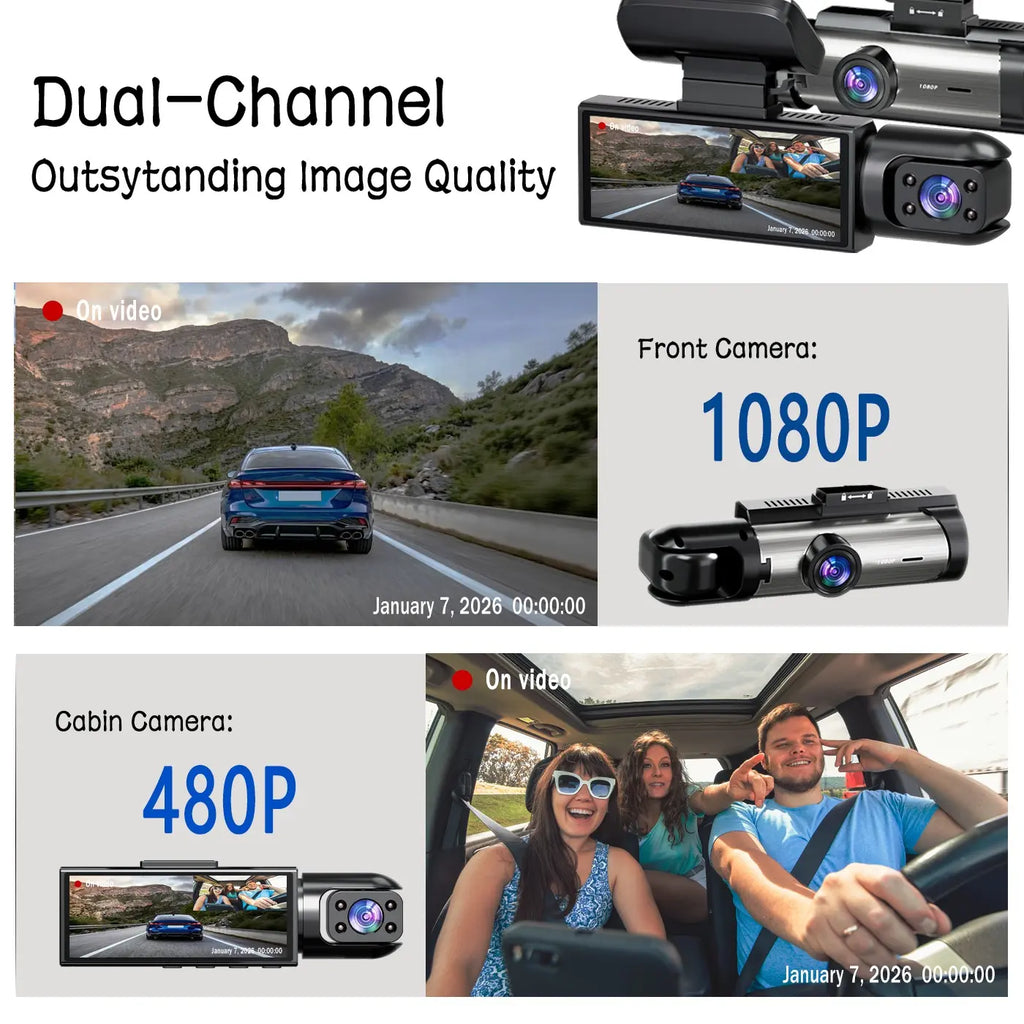 High-Definition Front and Rear Dual-Lens Car-Mounted Driving Recorder with 3.16-Inch IPS Screen Car Dash Camera, Dash Camera for Cars Front and Rear
