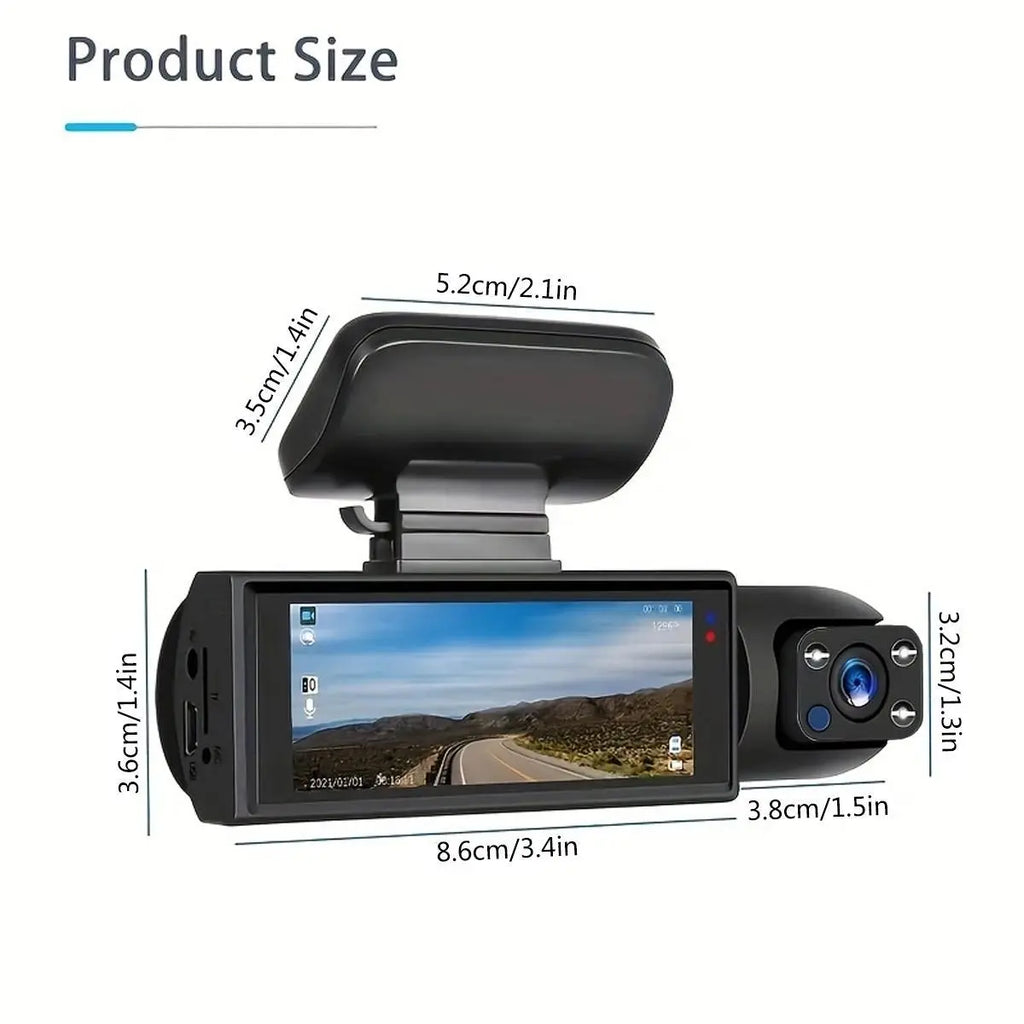 High-Definition Front and Rear Dual-Lens Car-Mounted Driving Recorder with 3.16-Inch IPS Screen Car Dash Camera, Dash Camera for Cars Front and Rear