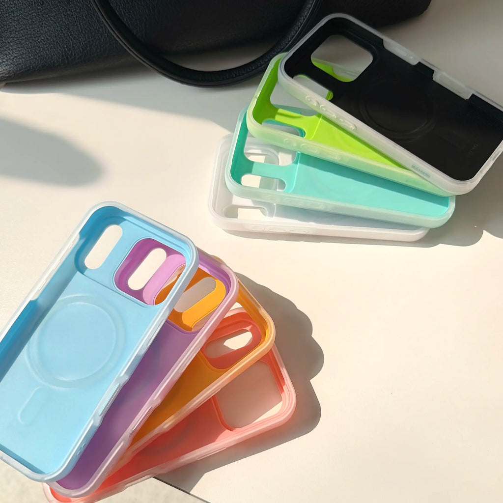 Iphone 17 Pro Max Air 16 Pro 15 14 plus 13 12 11 Pro Magnetic Defender 2 in 1 Dual Layer Jelly Soft Matte Clear Silicone + Candy Color-Blocking PC Hybrid Magsafe Wireless Charging Case Frosted Shockproof Bumper Luxury Back Cover