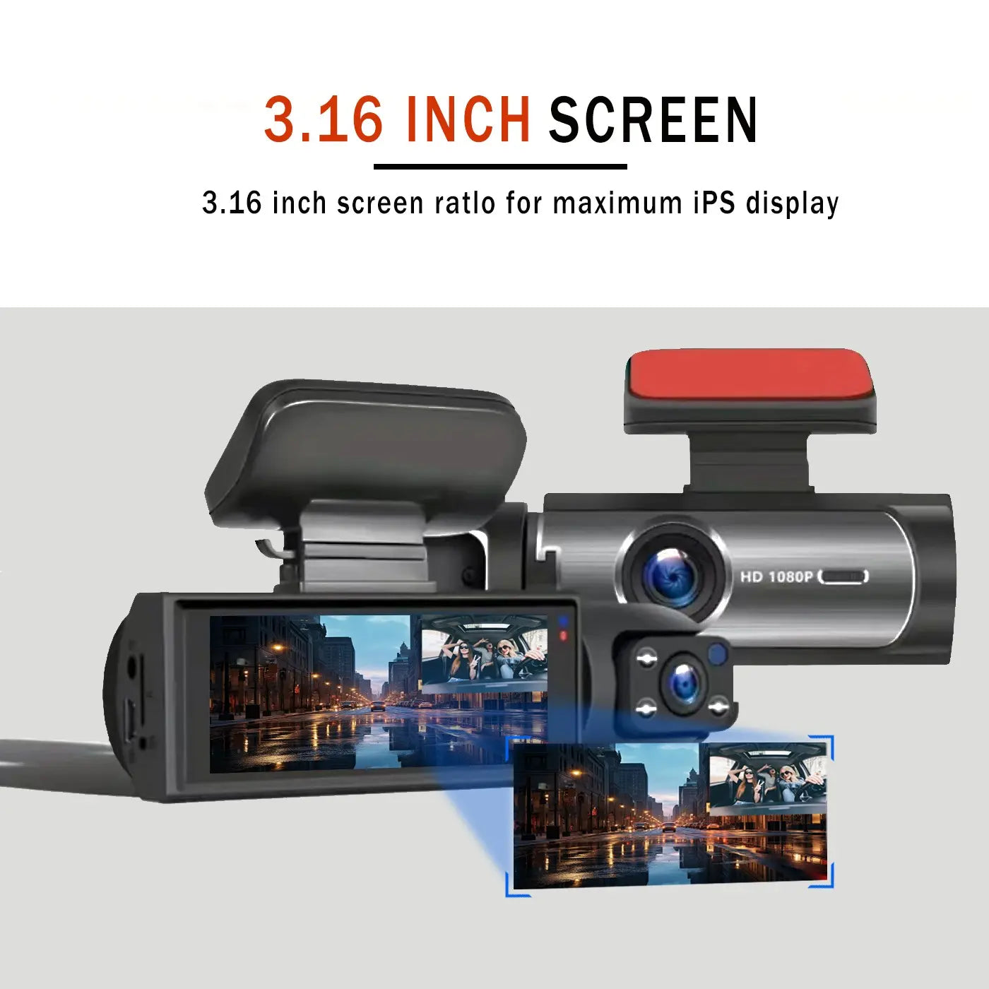 High-Definition Front and Rear Dual-Lens Car-Mounted Driving Recorder with 3.16-Inch IPS Screen Car Dash Camera, Dash Camera for Cars Front and Rear