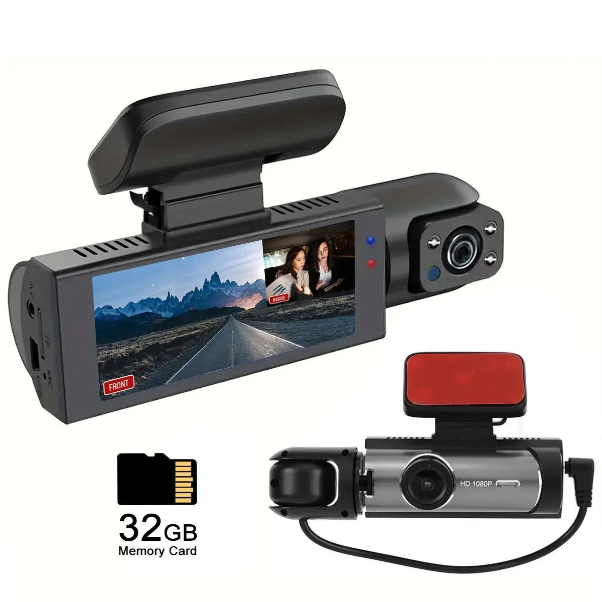 High-Definition Front and Rear Dual-Lens Car-Mounted Driving Recorder with 3.16-Inch IPS Screen Car Dash Camera, Dash Camera for Cars Front and Rear