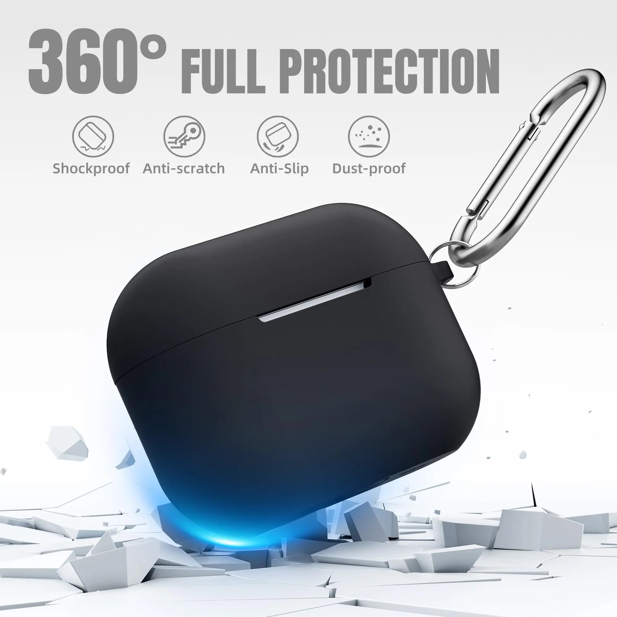 Premium Silicone Earphone Case with Carabiner - Shockproof Protective Cover for AirPods Pro 2 with Visible LED Charging Indicator - Ideal Earbud Protector for Men and Women
