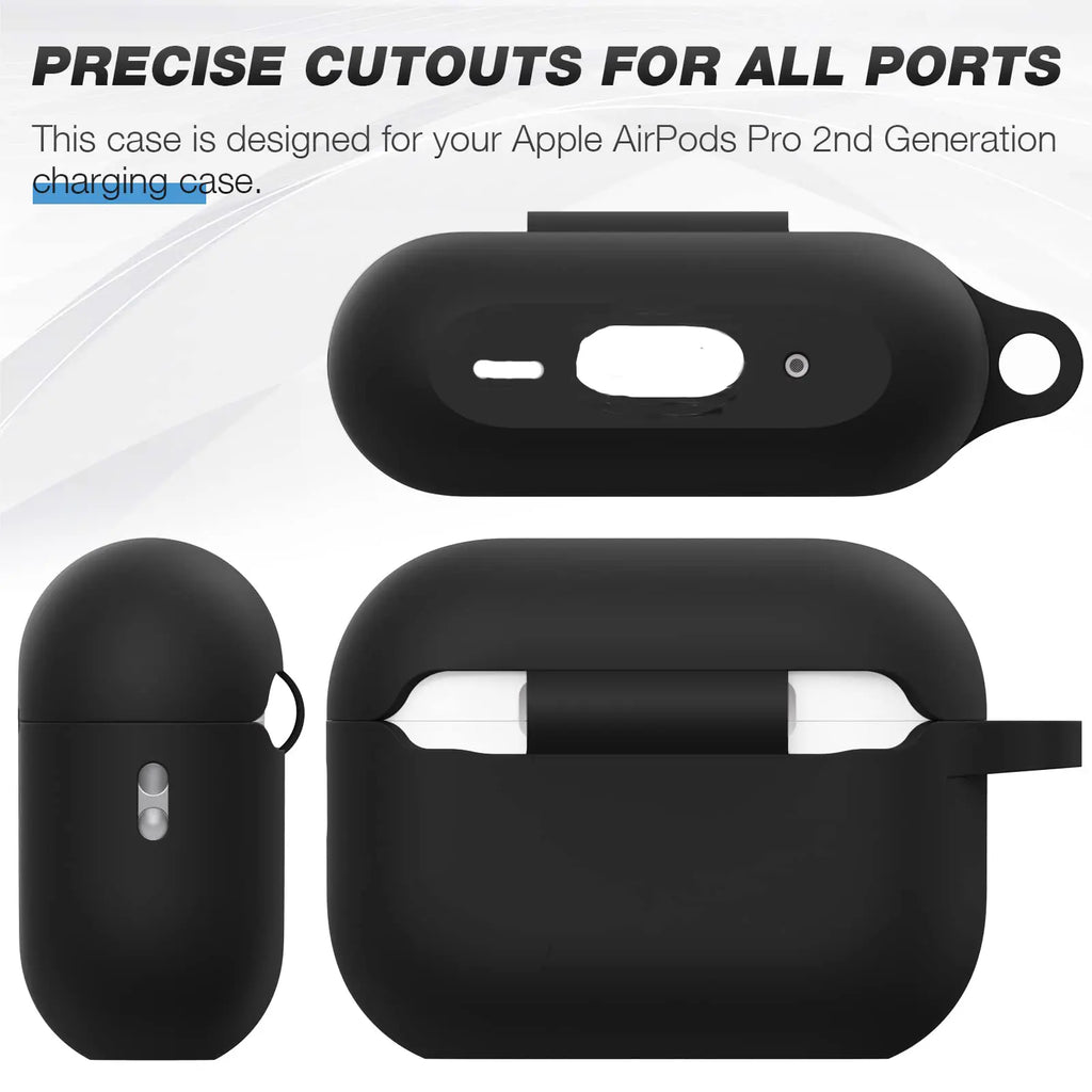 Premium Silicone Earphone Case with Carabiner - Shockproof Protective Cover for AirPods Pro 2 with Visible LED Charging Indicator - Ideal Earbud Protector for Men and Women