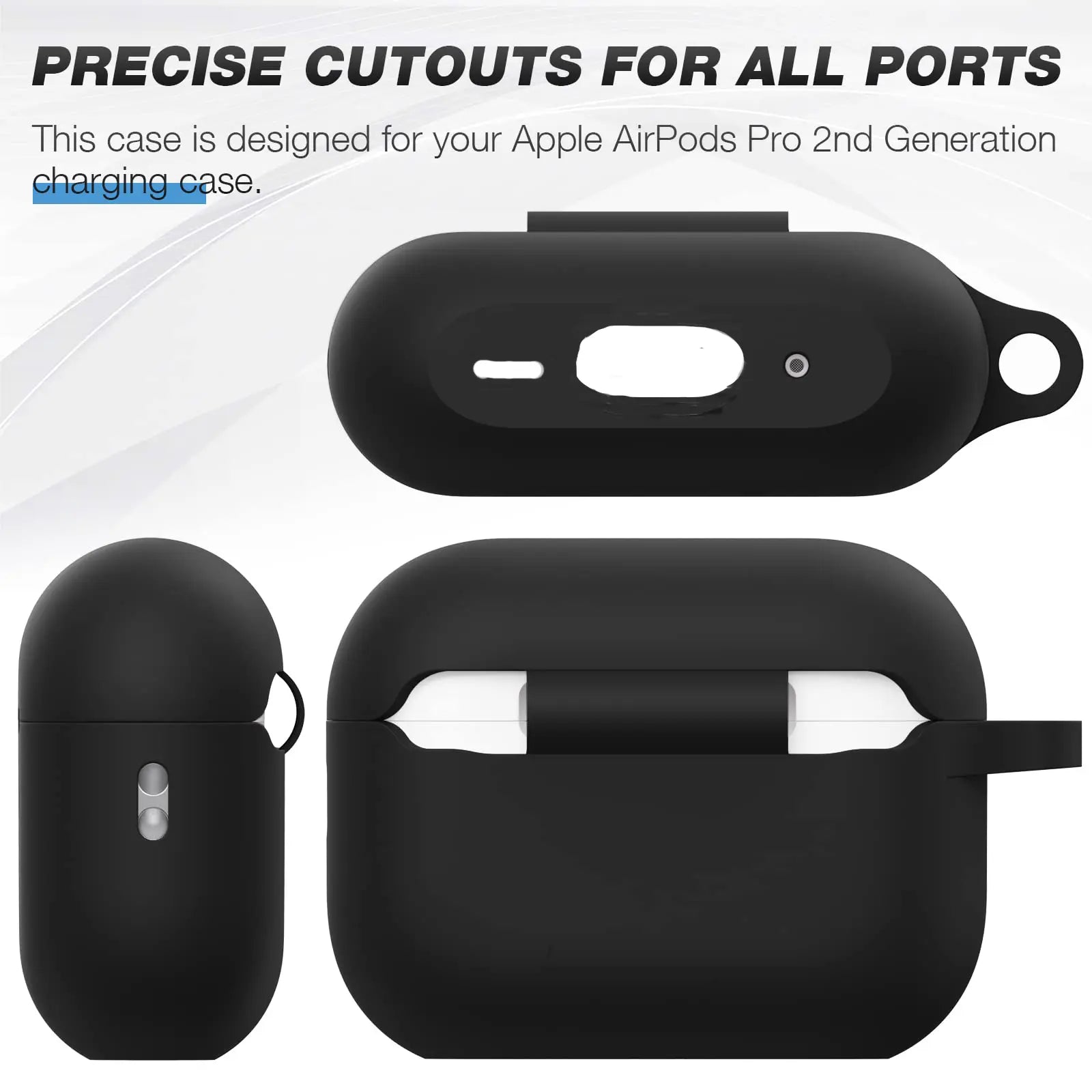 Premium Silicone Earphone Case with Carabiner - Shockproof Protective Cover for AirPods Pro 2 with Visible LED Charging Indicator - Ideal Earbud Protector for Men and Women